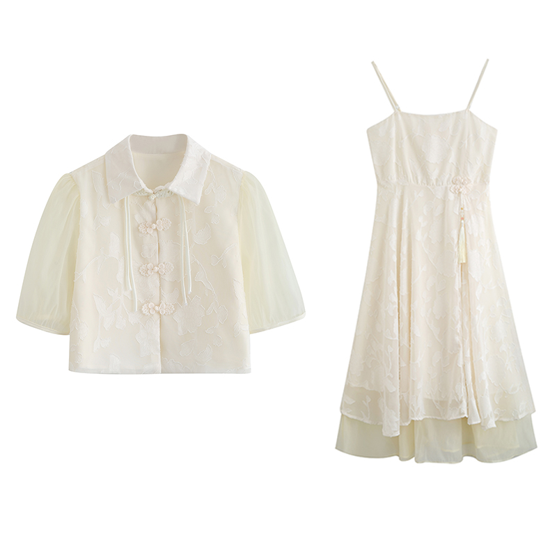 Chinese Style Two-Piece Cami Dress Set with Short Sleeve Jacket - Image 5