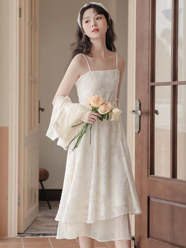 Chinese Style Two-Piece Cami Dress Set with Short Sleeve Jacket - Image 4