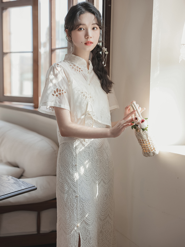 New Chinese Style Improved Qipao Dress Set Women Summer Cardigan Two-Piece