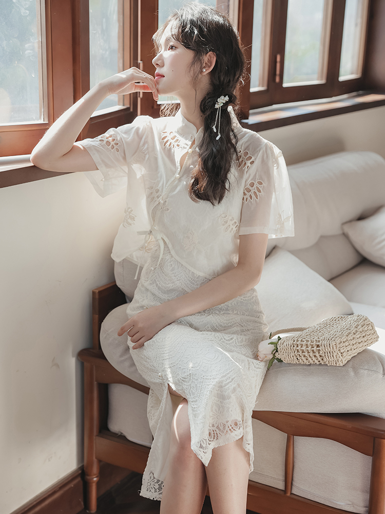 New Chinese Style Improved Qipao Dress Set Women Summer Cardigan Two-Piece - Image 3