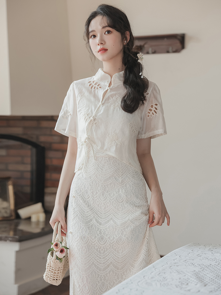 New Chinese Style Improved Qipao Dress Set Women Summer Cardigan Two-Piece