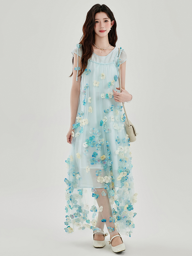 Summer Vacation Style Fairy Two-Piece Dress Set with 3D Floral Cami Dress - Image 4