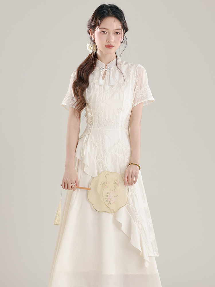 Chinese Style Asymmetric Ruffle Dress Summer New Chinese Improved Cheongsam Young Women - Image 3