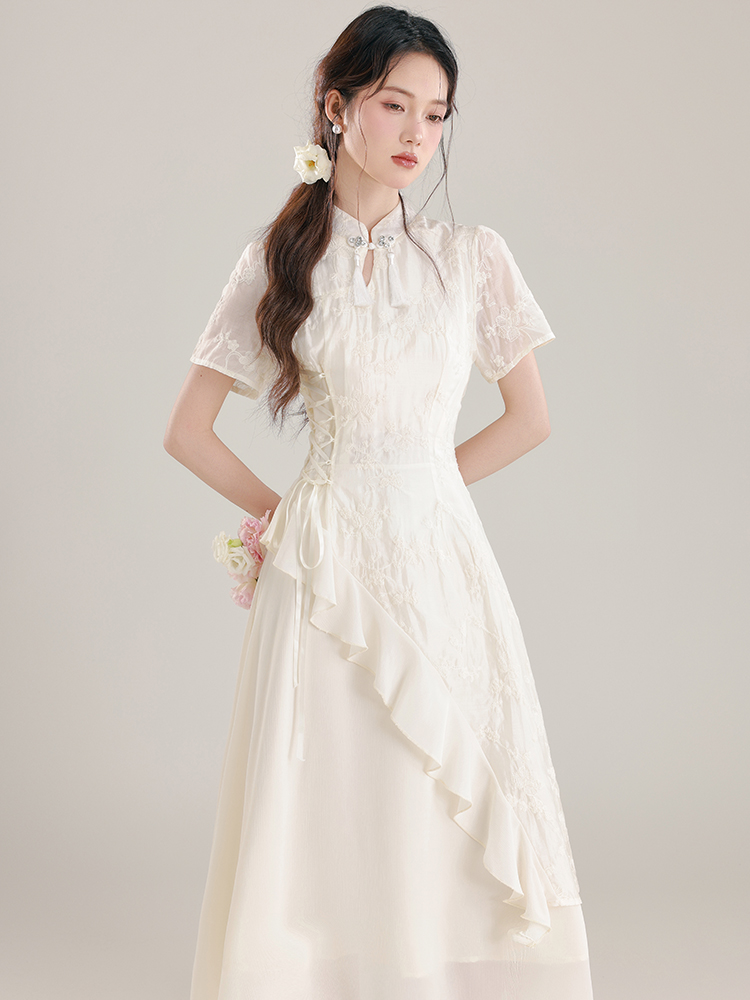 Chinese Style Asymmetric Ruffle Dress Summer New Chinese Improved Cheongsam Young Women - Image 4