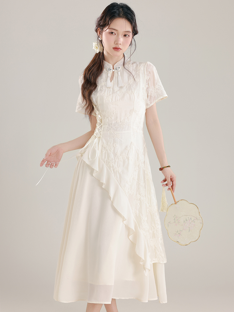 Chinese Style Asymmetric Ruffle Dress Summer New Chinese Improved Cheongsam Young Women