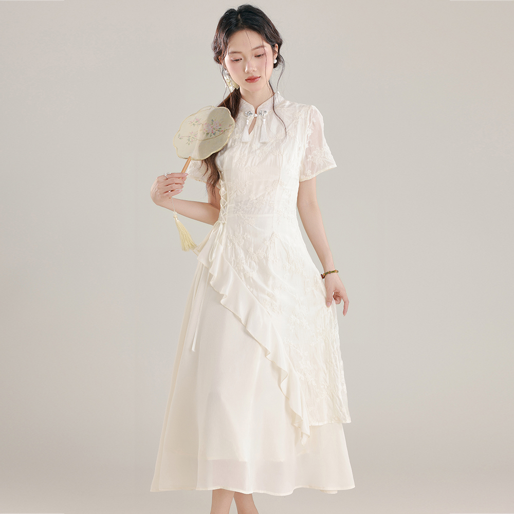 Chinese Style Asymmetric Ruffle Dress Summer New Chinese Improved Cheongsam Young Women - Image 5