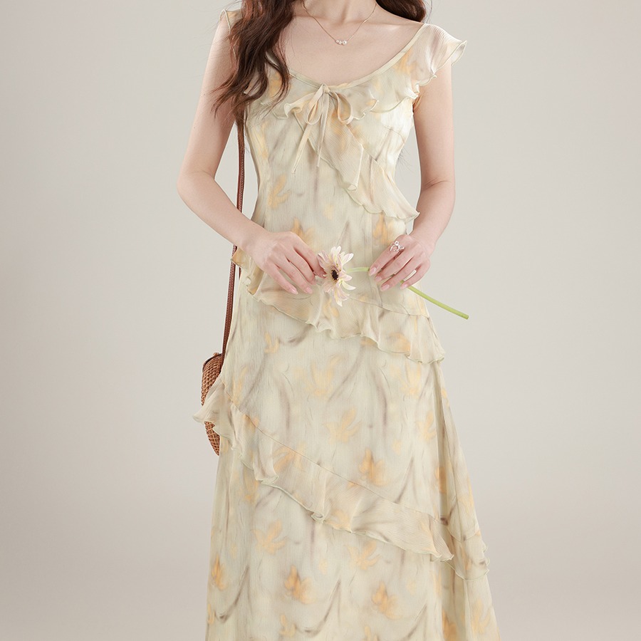 Women's Summer 2026 A-Line Midi Dress with Flutter Sleeves Ruffle High Waist - Image 5