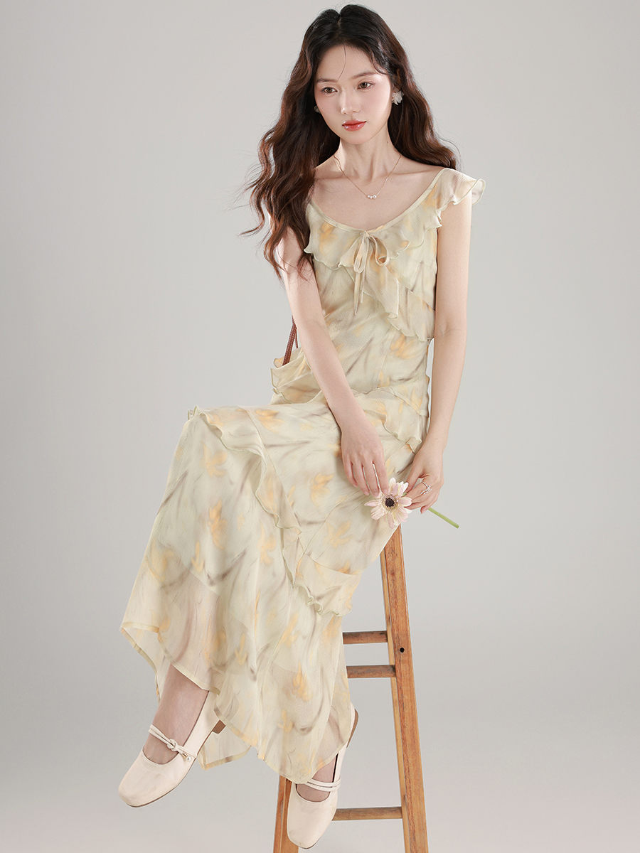 Women's Summer 2026 A-Line Midi Dress with Flutter Sleeves Ruffle High Waist - Image 4