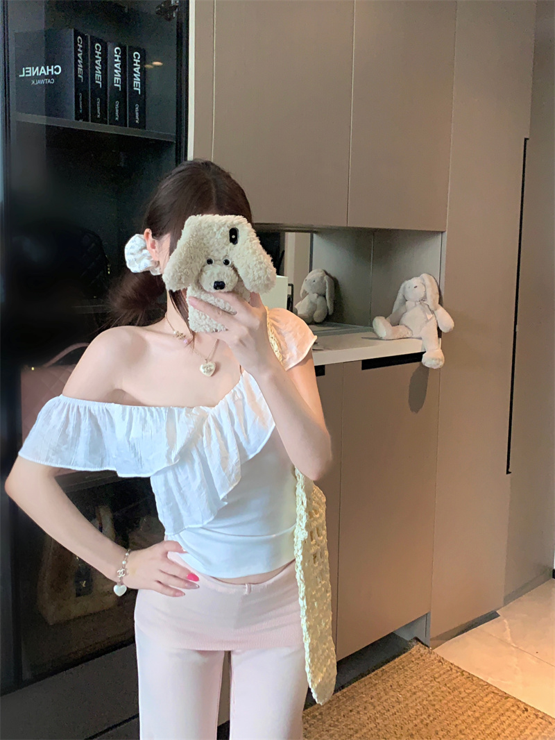 Women’s Ruffle Off-Shoulder Slim Fit Short Sleeve Top Summer