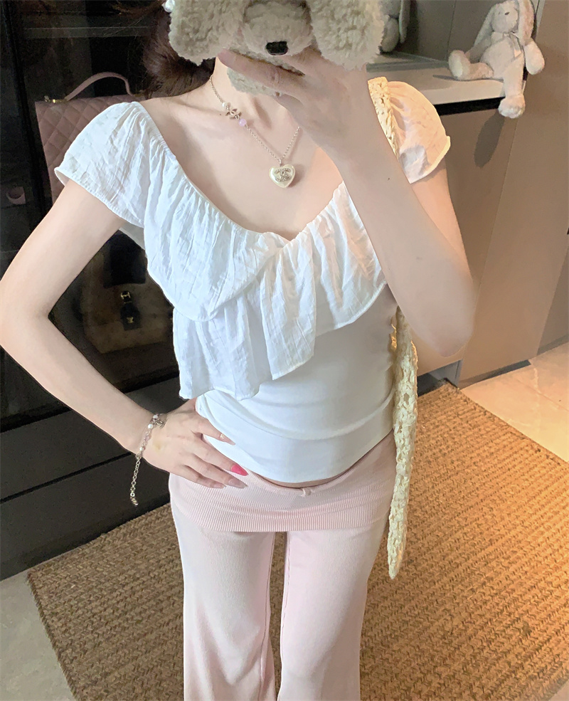 Women’s Ruffle Off-Shoulder Slim Fit Short Sleeve Top Summer