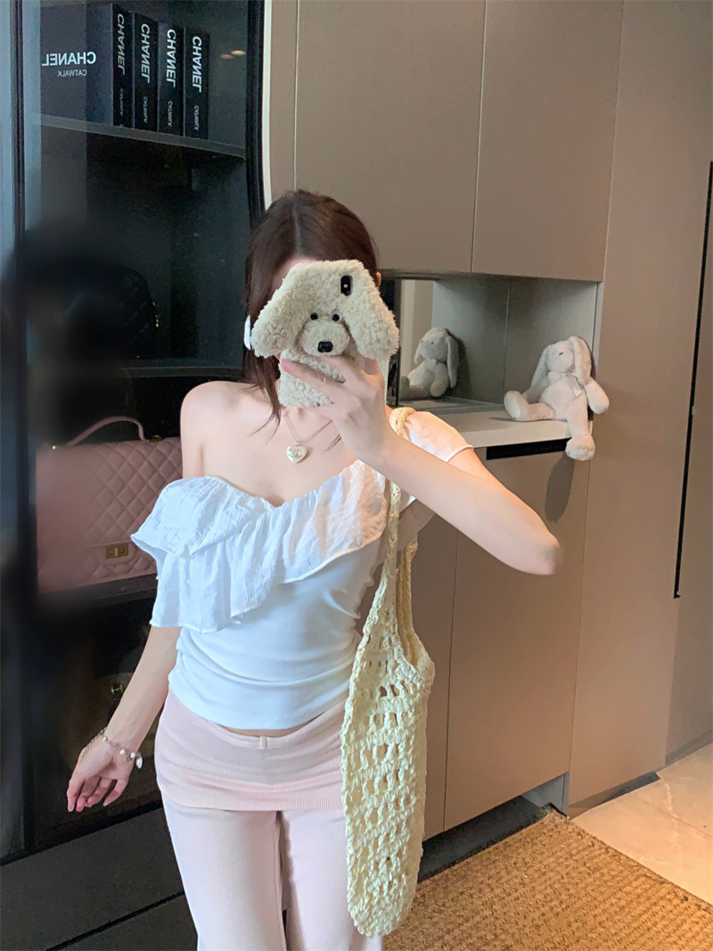 Women's Ruffle Off-Shoulder Slim Fit Short Sleeve Top Summer - Image 3