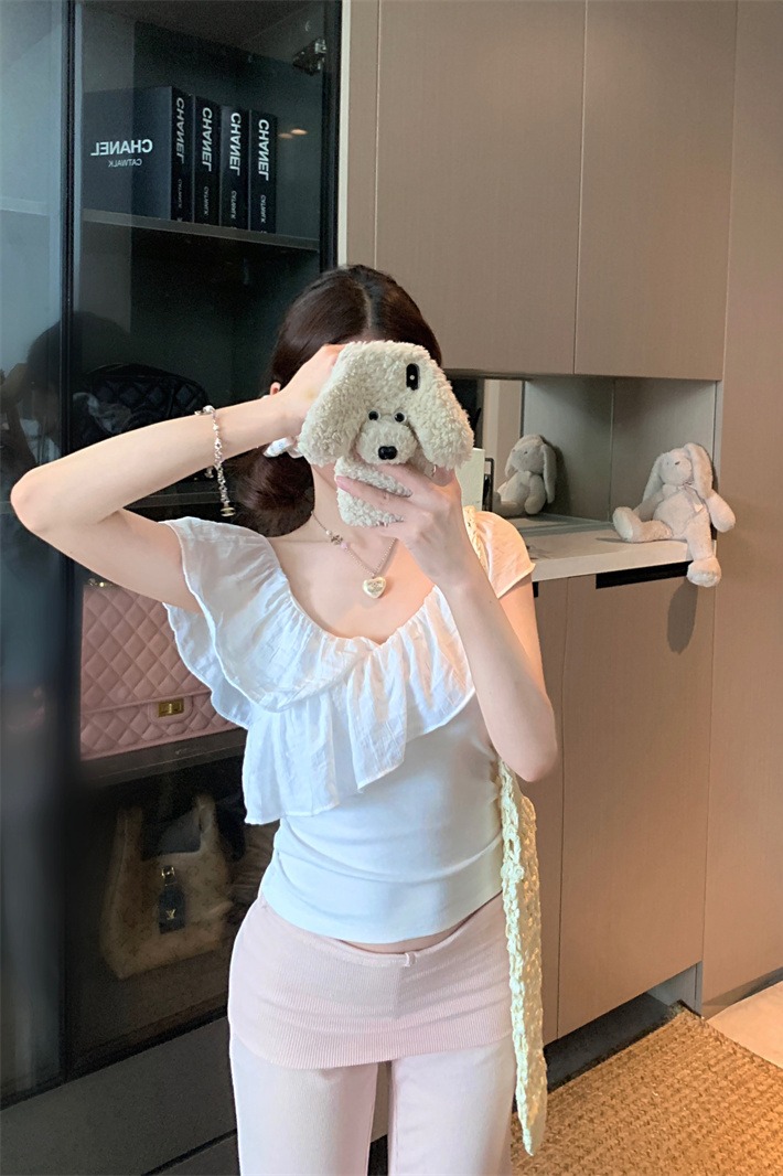 Women's Ruffle Off-Shoulder Slim Fit Short Sleeve Top Summer - Image 5