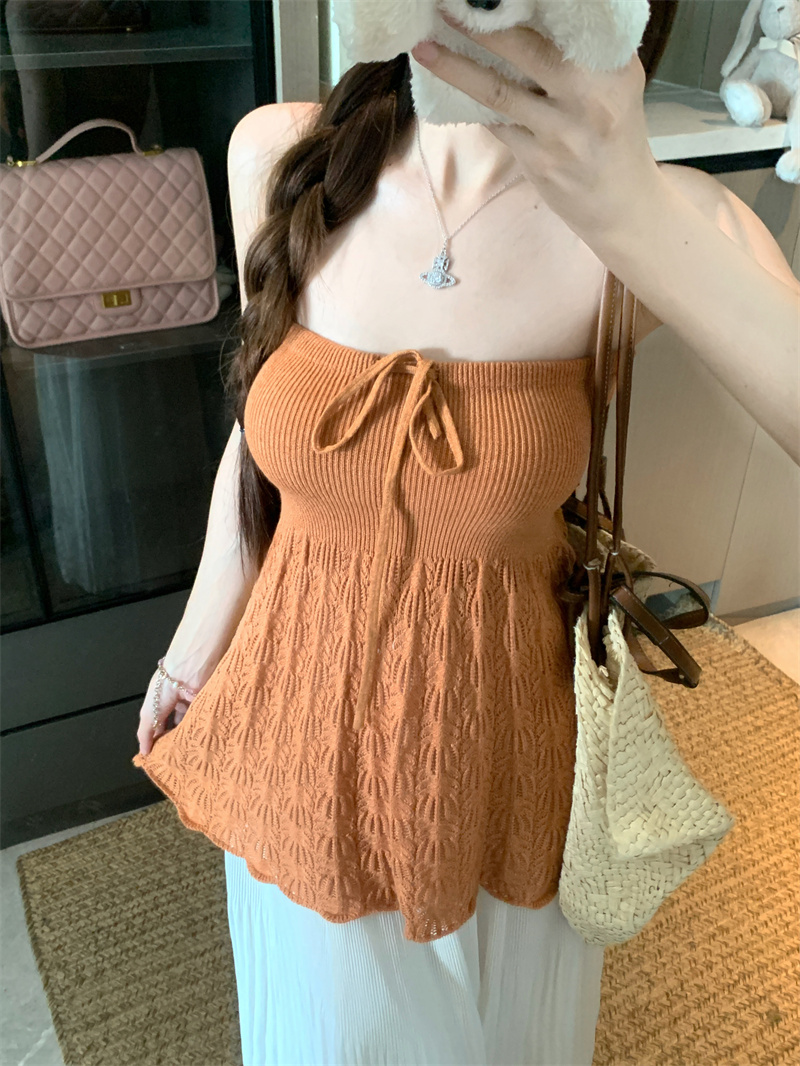 Women's Ruched Tie-Front Tube Cami Top Slim Fit Knit Vest - Image 4
