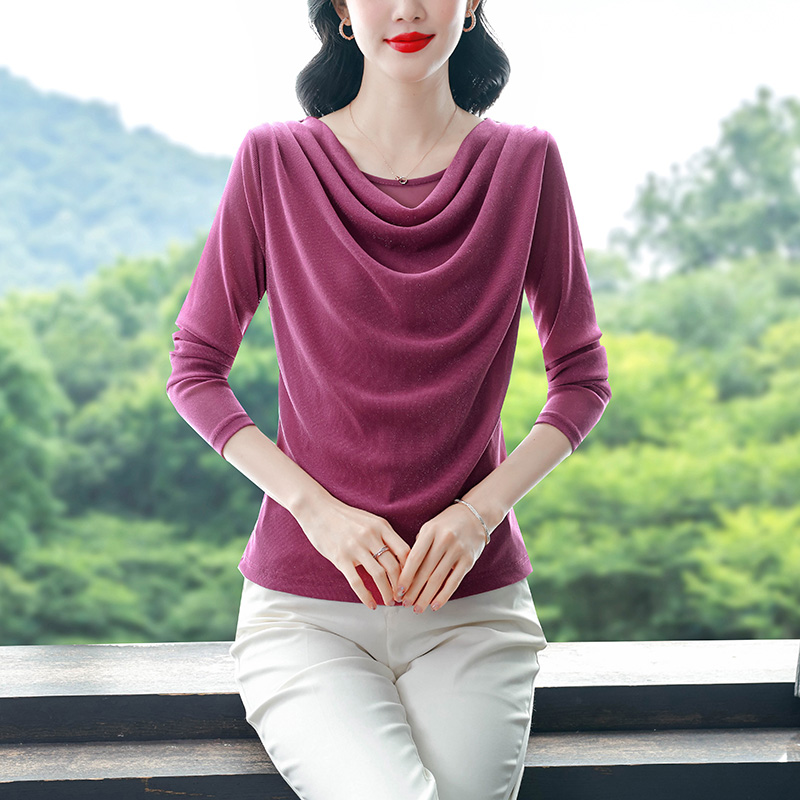 Women's Stylish Slim Fit Long Sleeve Cowl Neck T-Shirt Casual Versatile Top - Image 3