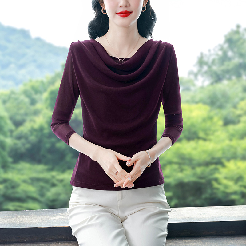 Women's Stylish Slim Fit Long Sleeve Cowl Neck T-Shirt Casual Versatile Top - Image 4