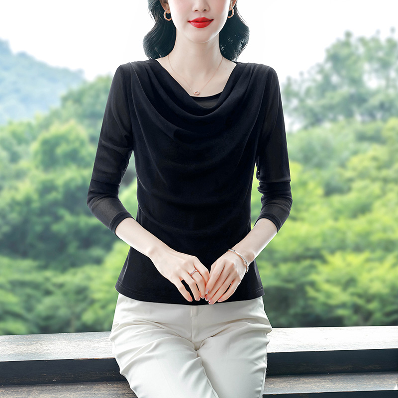 Women's Stylish Slim Fit Long Sleeve Cowl Neck T-Shirt Casual Versatile Top - Image 5