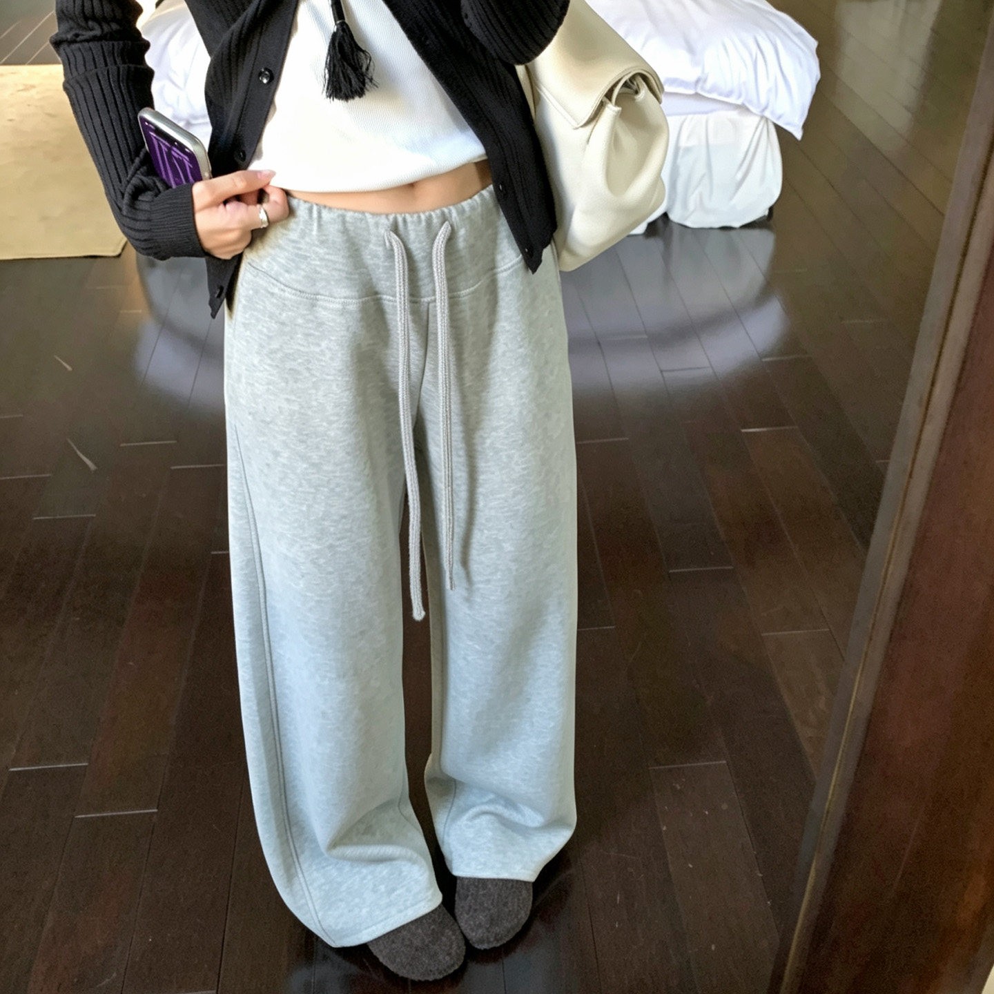 Women’s Knit Sweatpants Wide Leg Casual Pants with Elastic Waist