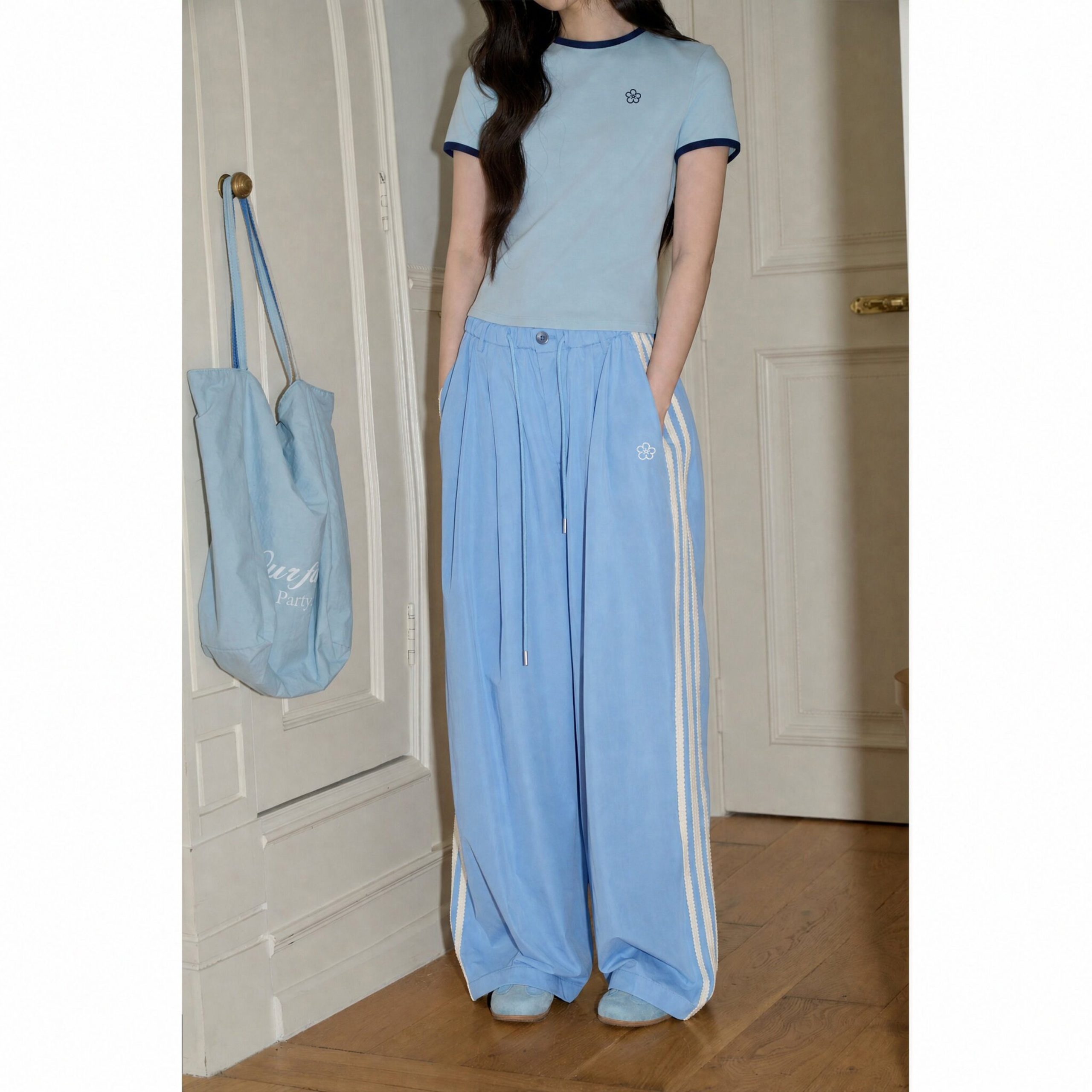Women’s Navy Casual Pants 2026 Early Autumn Loose Three-Stripe Straight Sport Pants