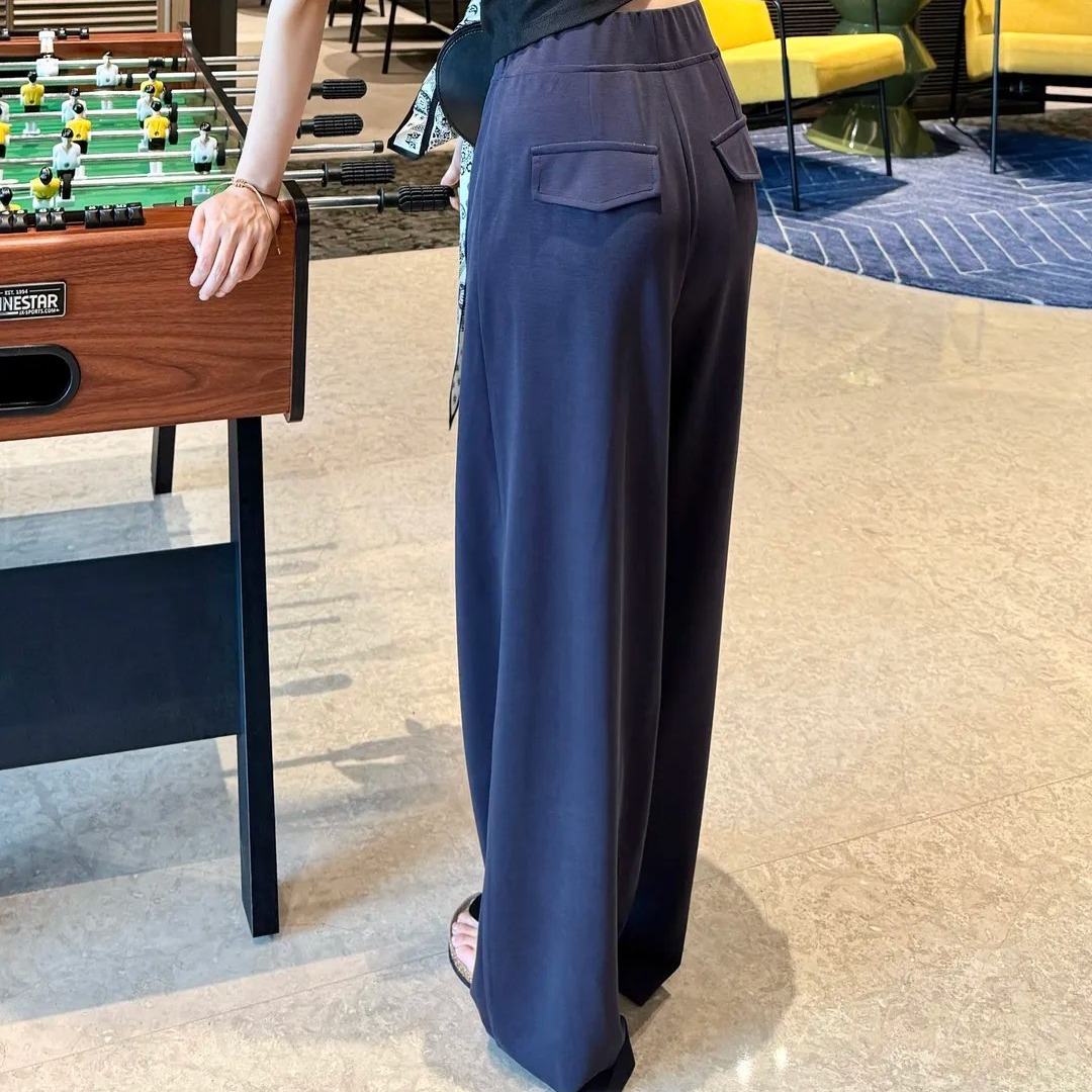 Women's High Waist Wide Leg Pants Summer Ice Silk Casual Trousers - Image 5