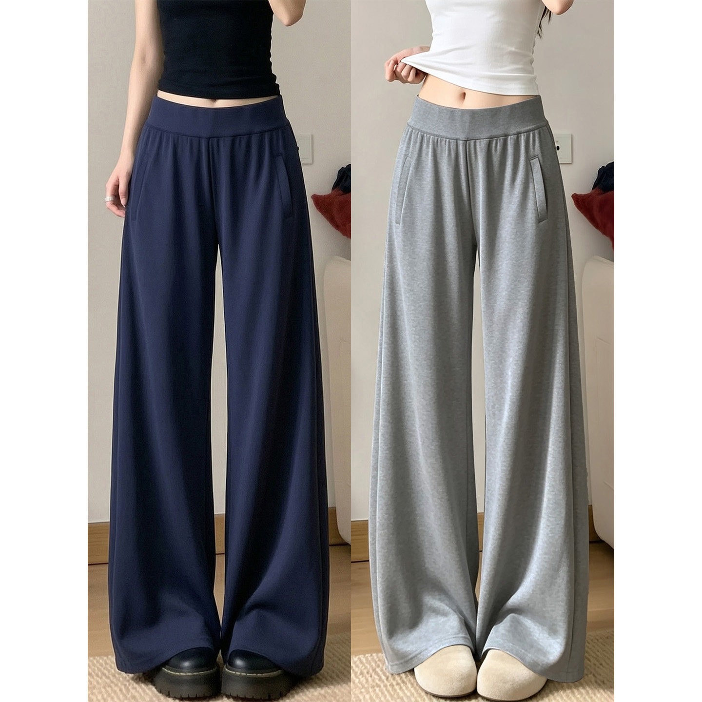 Women’s Gray Wide-Leg Yoga Pants 2026 High-Waist Slimming Drape Casual Pants