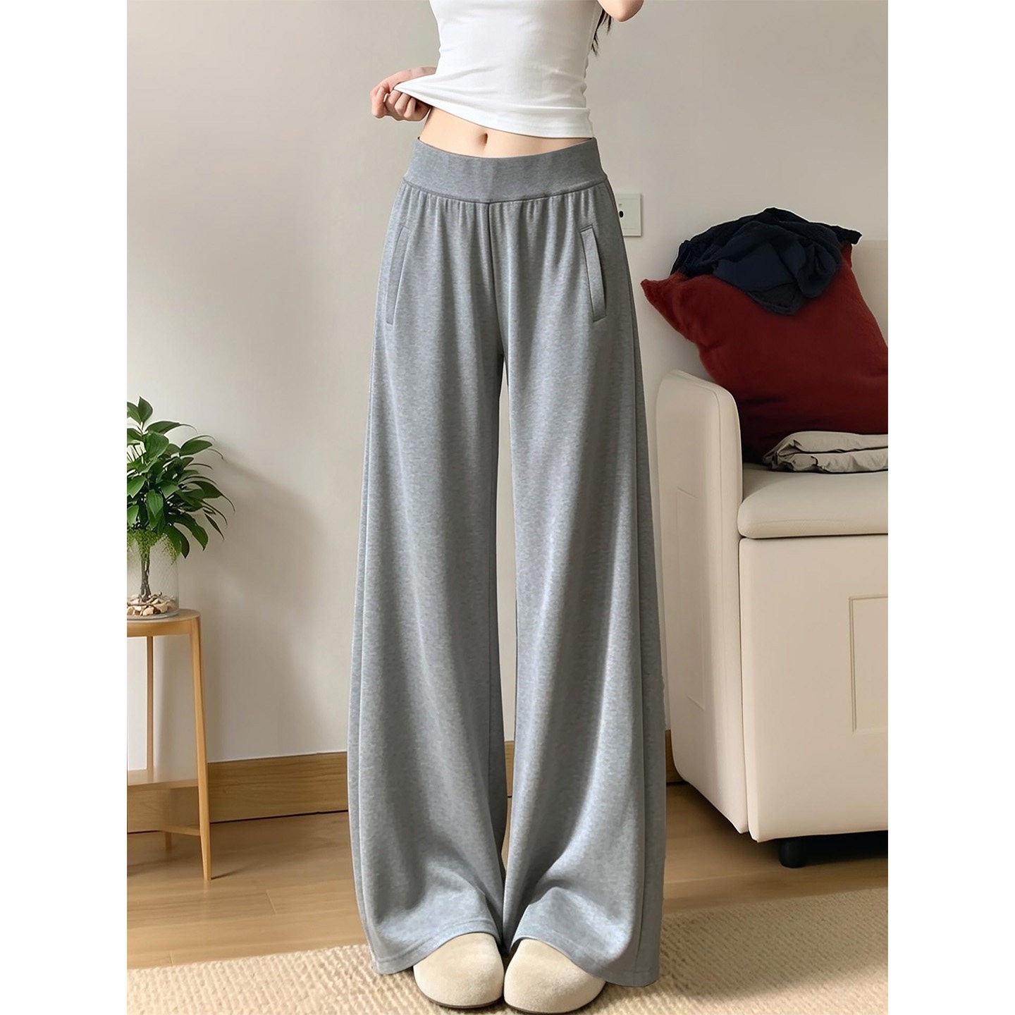 Women's Gray Wide-Leg Yoga Pants 2026 High-Waist Slimming Drape Casual Pants - Image 5