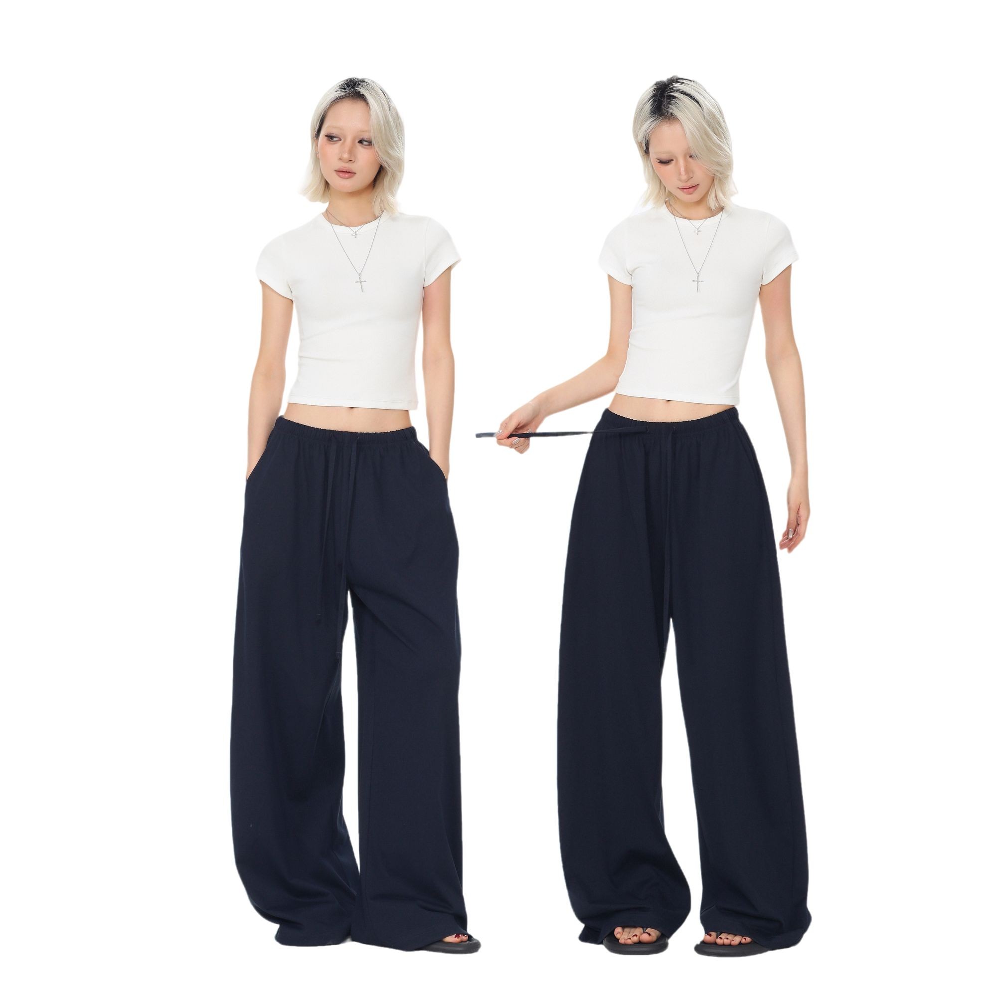 Women’s Relaxed Wide-Leg Casual Pants in Navy