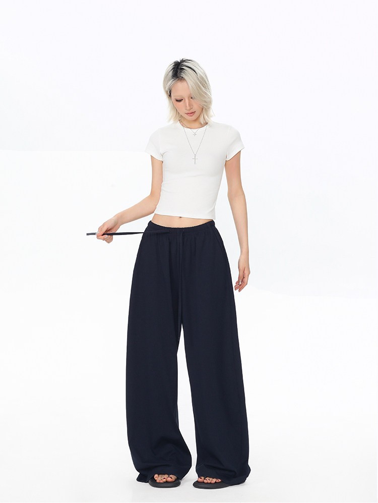 Women’s Relaxed Wide-Leg Casual Pants in Navy