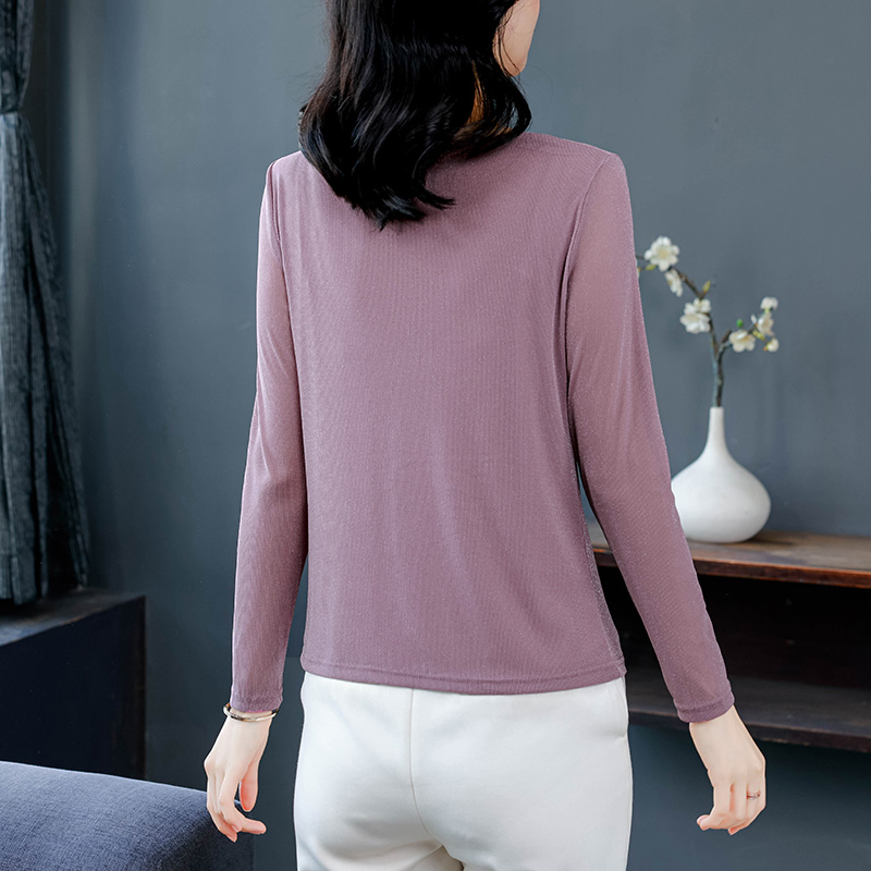 Women's Mesh Ruched Flower Base Layer Top Long Sleeve Slim Fit T-Shirt - Image 4