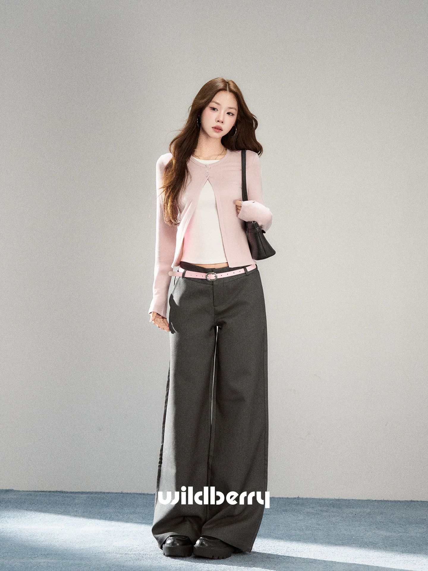 Women’s Pink Knit Cardigan Slimming Fake Two-Piece Long Sleeve Top