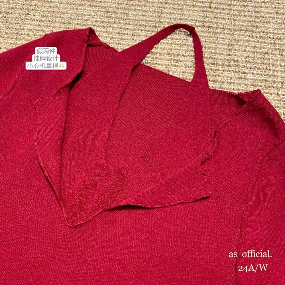 Korean Style Faux Two-Piece Halter Neck Long Sleeve Knit Top for Women Slimming Base Layer Early Autumn - Image 3