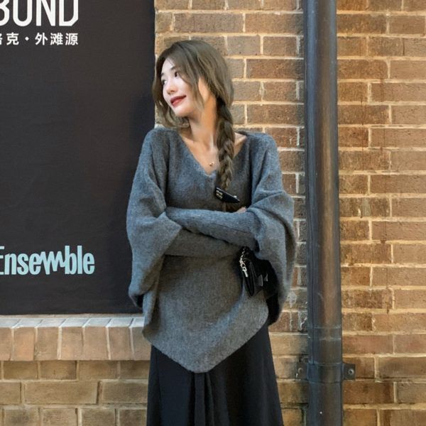 Batwing Sleeve Irregular Knit Sweater Women 2026 Autumn Loose Lazy Style Long Sleeve Top New Arrival - Image 4