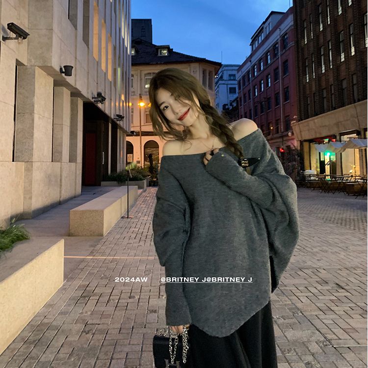 Batwing Sleeve Irregular Knit Sweater Women 2026 Autumn Loose Lazy Style Long Sleeve Top New Arrival