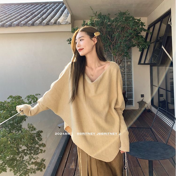 Batwing Sleeve Irregular Knit Sweater Women 2026 Autumn Loose Lazy Style Long Sleeve Top New Arrival - Image 3